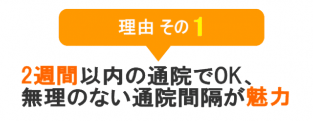 理由　その１　2週間以内の通院でOK、無理のない通院間隔が魅力